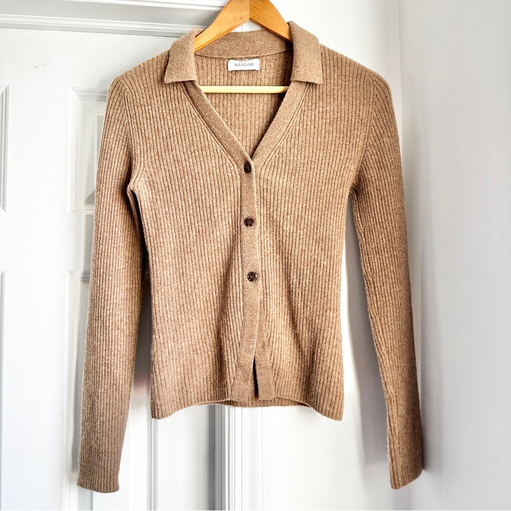 NAADAM Tan Ribbed Button-Up Cardigan - Picture 5 of 9